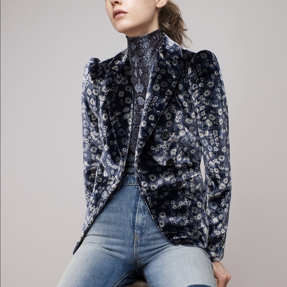 Rebecca Taylor Jackets & Blazers - Rebecca Taylor Floral Blue Velvet Blazer
